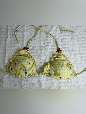 Yellow Gingham Lemon Triangle Bikini Top - Women Swim